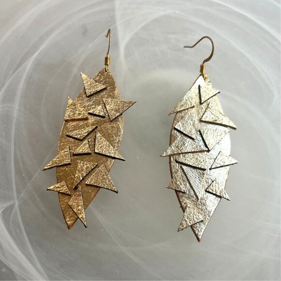 haknik Jewelry - Artisan Handmade Gold Metallic Leather Geometric Earrings